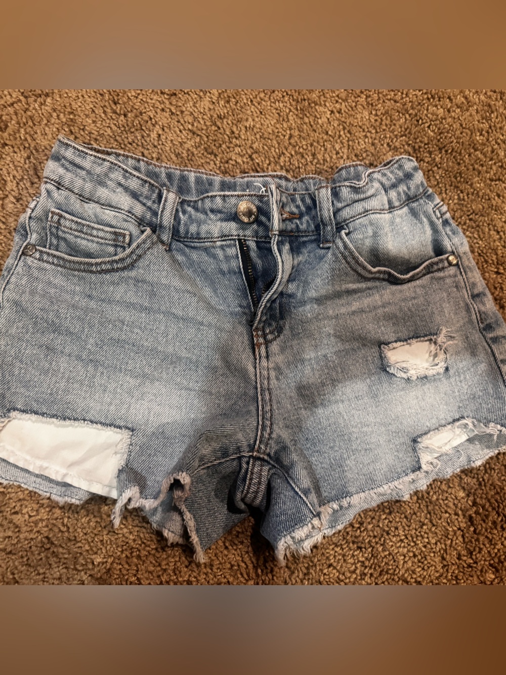 Girls Light Blue Distressed Denim Cutoff Shorts